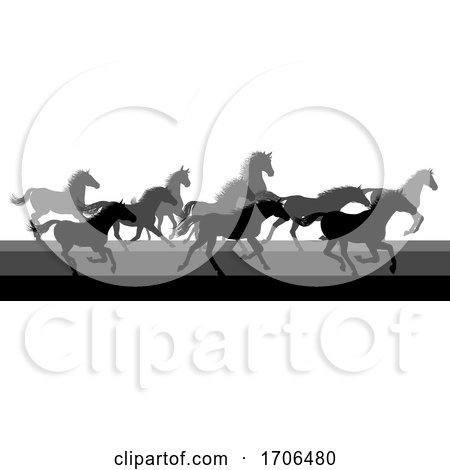 Running Horses Silhouette Herd by AtStockIllustration