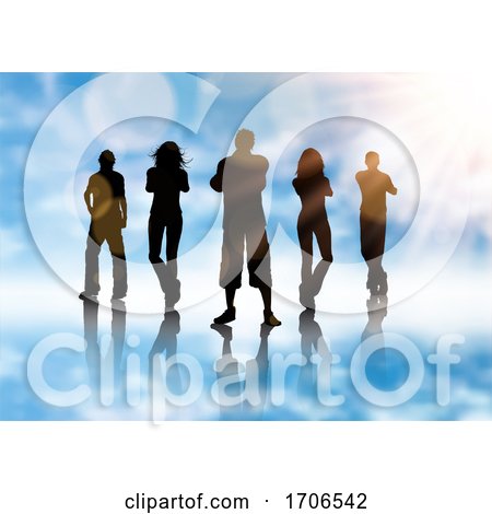 Silhouette of a Group of People on a Blue Sky Background by KJ Pargeter