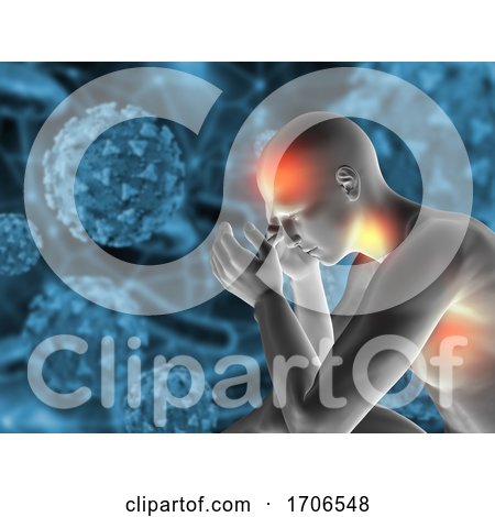 3D Medical Background with Male Figure Displaying Symptoms of the Covid 19 Virus by KJ Pargeter