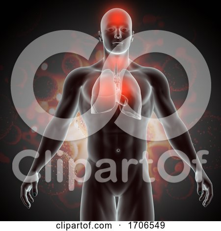 3D Medical Background with Male Figure Showing Symptoms of Covid 19 Virus by KJ Pargeter