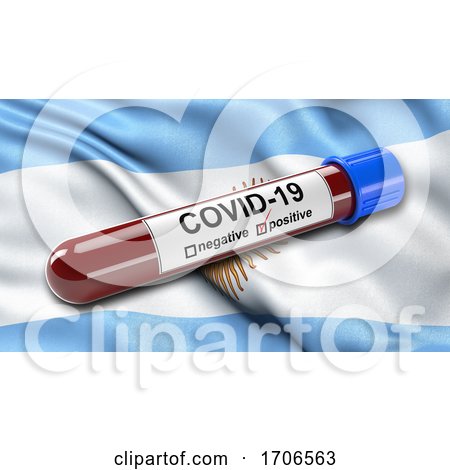 Flag of Argentina Waving in the Wind with a Positive Covid 19 Blood Test Tube by stockillustrations