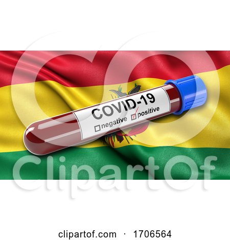 Flag of Bolivia Waving in the Wind with a Positive Covid 19 Blood Test Tube by stockillustrations