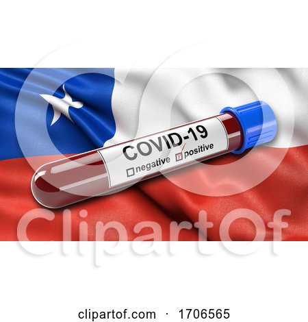Flag of Chile Waving in the Wind with a Positive Covid 19 Blood Test Tube by stockillustrations