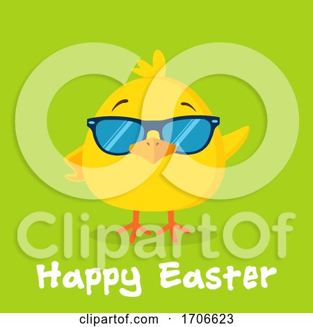 Yellow Chick Wearing Shades with Happy Easter Text by Hit Toon