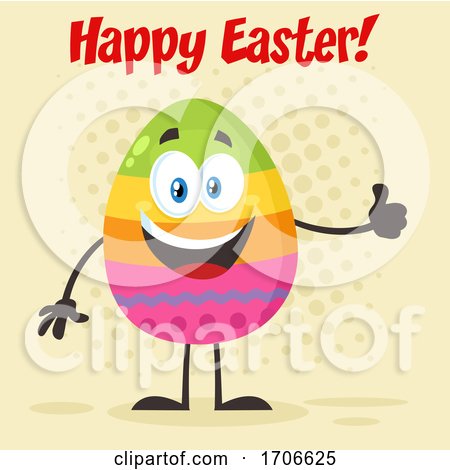Colorful Egg Mascot Giving a Thumb up Under Happy Easter Text by Hit Toon