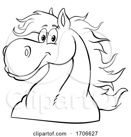 Cartoon Black and White Happy Horse Head by Hit Toon