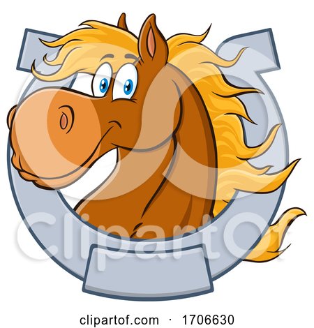 Cartoon Happy Horse Head in a Horseshoe by Hit Toon