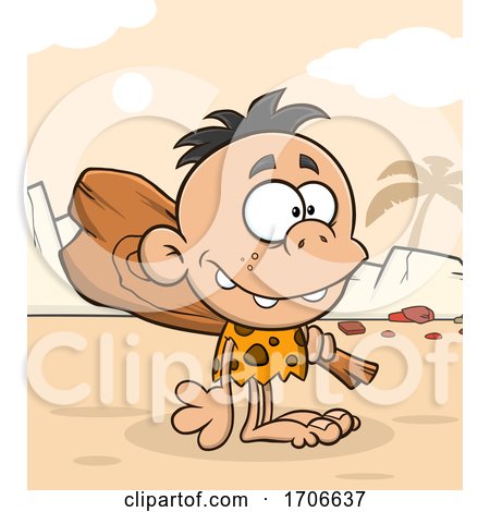 Cartoon Cave Boy with a Club by Hit Toon