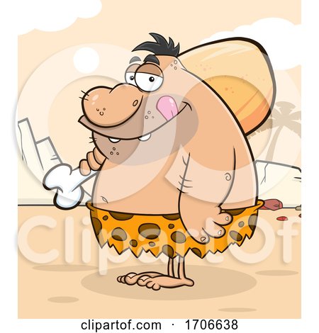 Cartoon Caveman with a Giant Meat Drumstick by Hit Toon