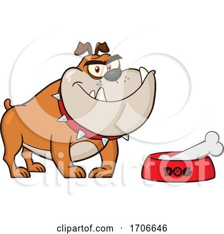Cartoon Bulldog by a Dish with a Bone by Hit Toon