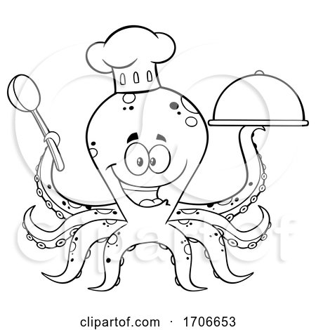 Cartoon Black and White Chef Octopus by Hit Toon