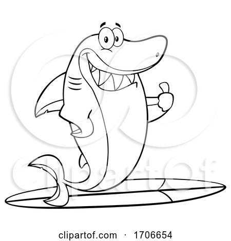 Cartoon Black and White Surfer Shark by Hit Toon