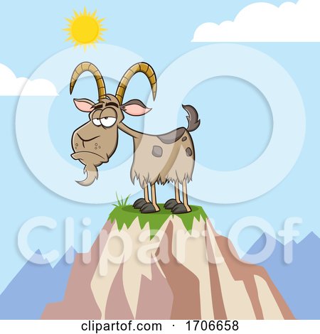Cartoon Grumpy Goat on a Mountain by Hit Toon