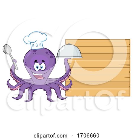 Cartoon Chef Octopus by a Sign by Hit Toon