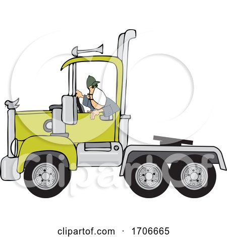 Cartoon Male Trucker Wearing a Mask and Backing up a Truck by djart