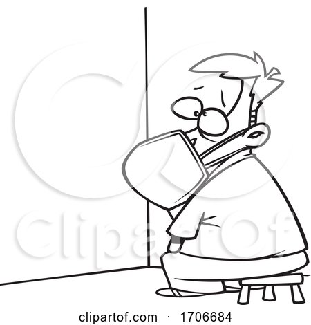 Cartoon Man Wearing a Mask and Sitting in the Corner on Time out by toonaday