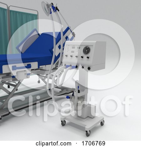 3D Hospital Bed with Respirator by KJ Pargeter