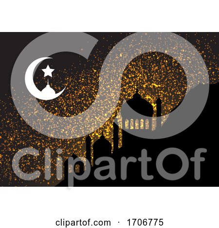 Gold Glitter Background with Mosque Silhouettes by KJ Pargeter