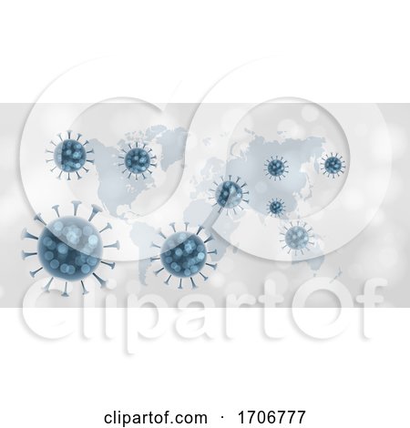 Medical Banner with Abstract Virus Cells on a World Map by KJ Pargeter