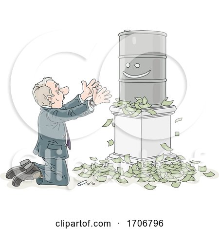 Cartoon Business Man Crying to an Oil Barrel by Alex Bannykh