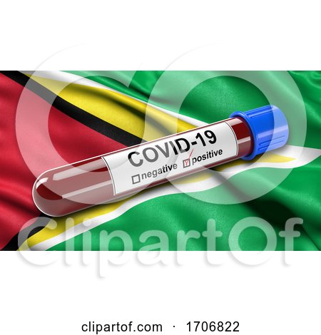 Flag of Guyana Waving in the Wind with a Positive Covid 19 Blood Test Tube  by stockillustrations