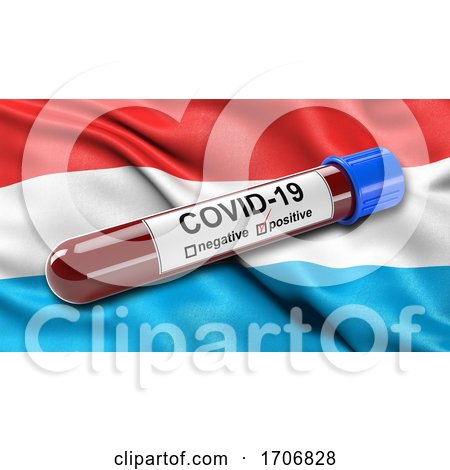 Flag of Luxembourg Waving in the Wind with a Positive Covid 19 Blood Test Tube  by stockillustrations