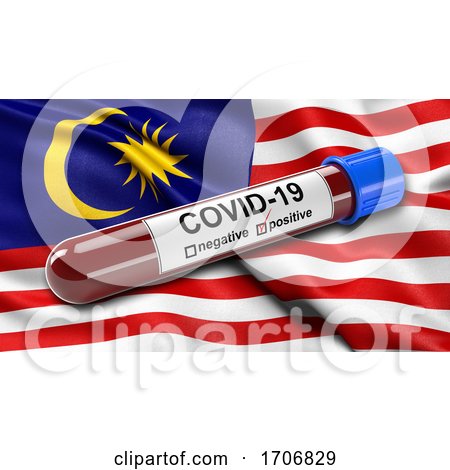 Flag of Malaysia Waving in the Wind with a Positive Covid 19 Blood Test Tube  by stockillustrations