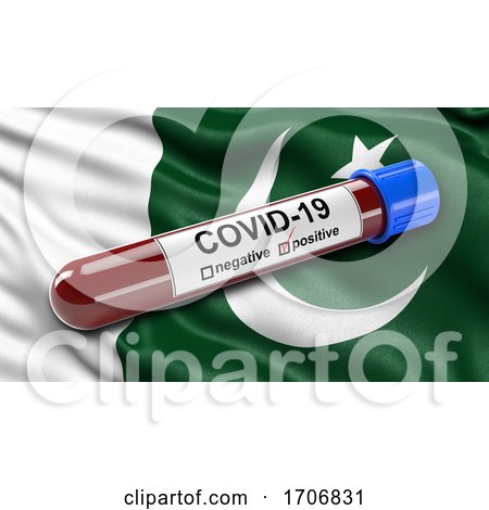 Flag of Pakistan Waving in the Wind with a Positive Covid 19 Blood Test Tube  by stockillustrations
