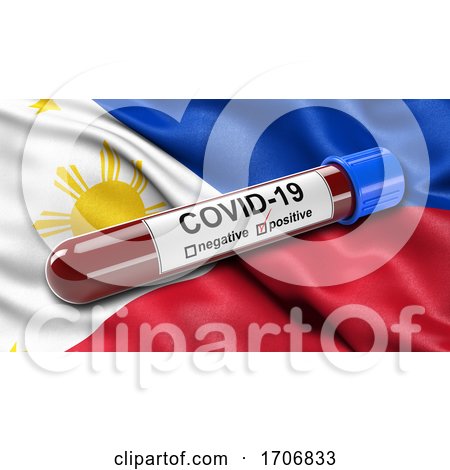 Flag of Philippines Waving in the Wind with a Positive Covid 19 Blood Test Tube  by stockillustrations