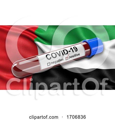 Flag of the United Arab Emirates Waving in the Wind with a Positive Covid 19 Blood Test Tube  by stockillustrations