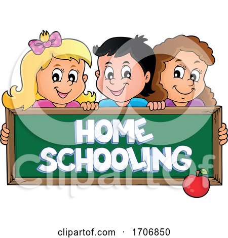 Children over a Home Schooling Chalkboard by visekart