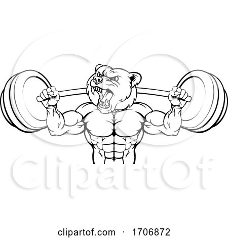 Bear Mascot Weight Lifting Barbell Body Builder by AtStockIllustration