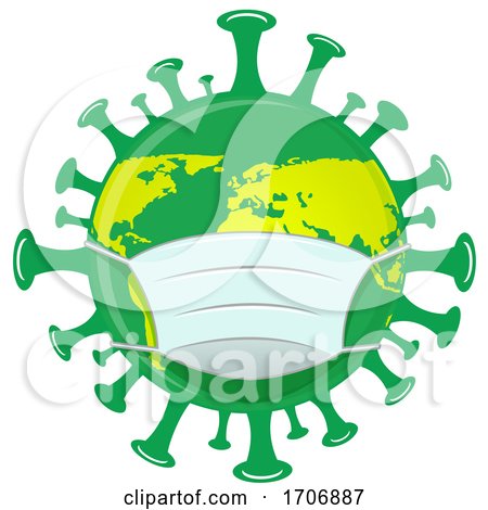 Green and Yellow Coronavirus Earth Mascot Wearing a Mask by Domenico Condello