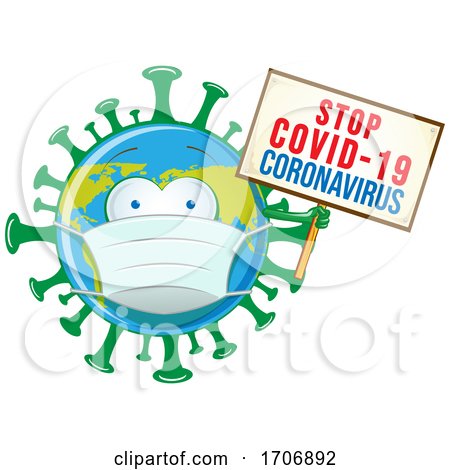 Coronavirus Earth Mascot Wearing a Mask and Holding a Sign by Domenico Condello