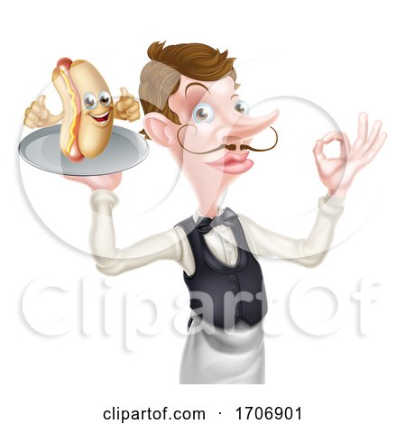 Cartoon Perfect Hotdog Waiter by AtStockIllustration