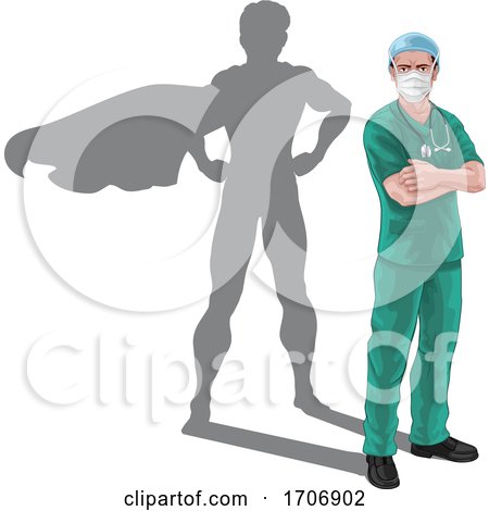Superhero Nurse Doctor Shadow Super Hero by AtStockIllustration