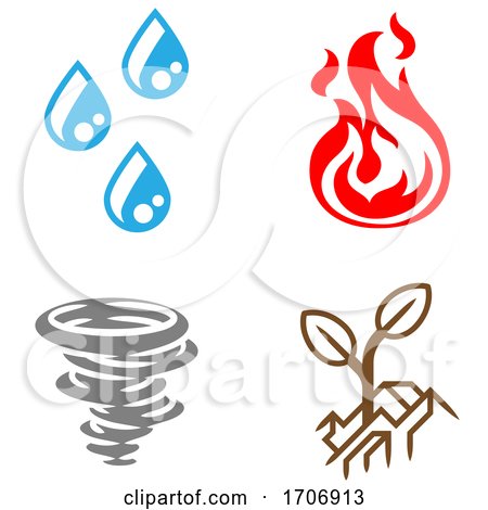 Four Elements Earth Water Air Fire Icon Set by AtStockIllustration