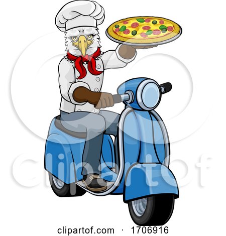 Eagle Chef Pizza Restaurant Delivery Scooter by AtStockIllustration