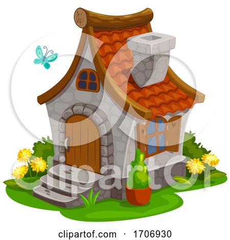 Cute Cottage and Butterfly by Vector Tradition SM