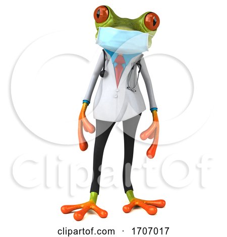 3d Green Doctor Frog Wearing a Mask, on a White Background by Julos