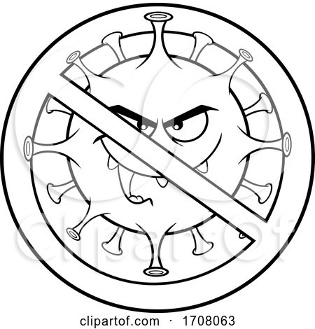Black and White Coronavirus Mascot Character in a Prohibited Symbol by Hit Toon