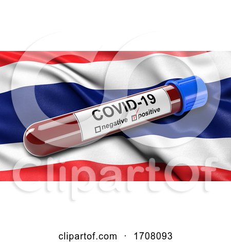 Flag of Thailand Waving in the Wind with a Positive Covid19 Blood Test Tube by stockillustrations