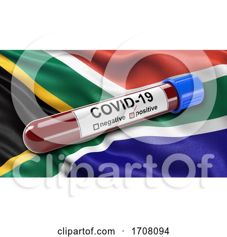 Flag of South Africa Waving in the Wind with a Positive Covid19 Blood Test Tube by stockillustrations