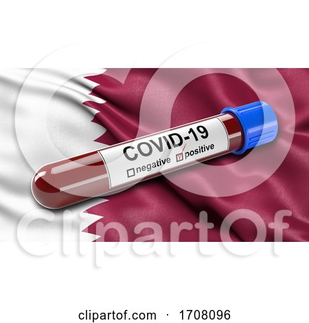 Flag of Qatar Waving in the Wind with a Positive Covid19 Blood Test Tube by stockillustrations