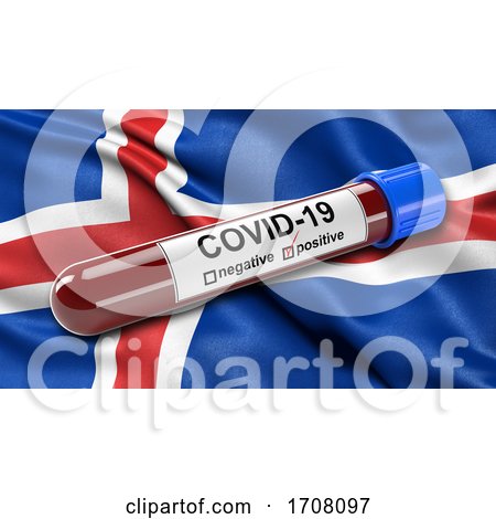 Flag of Iceland Waving in the Wind with a Positive Covid19 Blood Test Tube by stockillustrations
