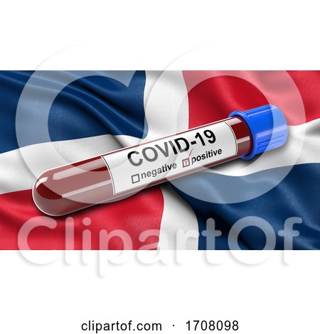 Flag of the Dominican Republic Waving in the Wind with a Positive Covid19 Blood Test Tube by stockillustrations