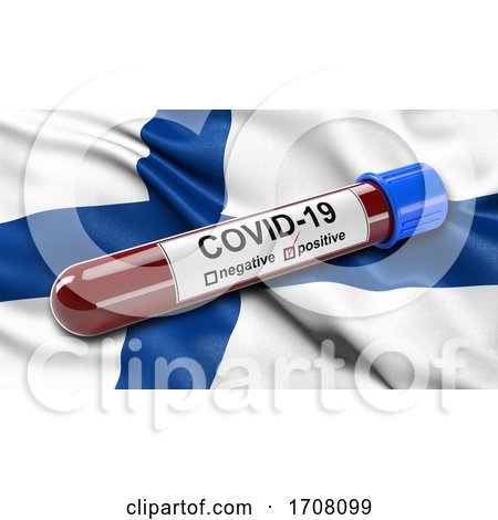 Flag of Finland Waving in the Wind with a Positive Covid19 Blood Test Tube by stockillustrations