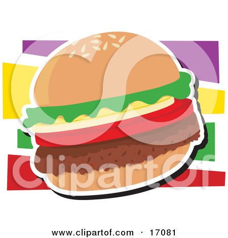 Fast Food Hamburger With Lettuce and Tomato Clipart Illustration by Maria Bell