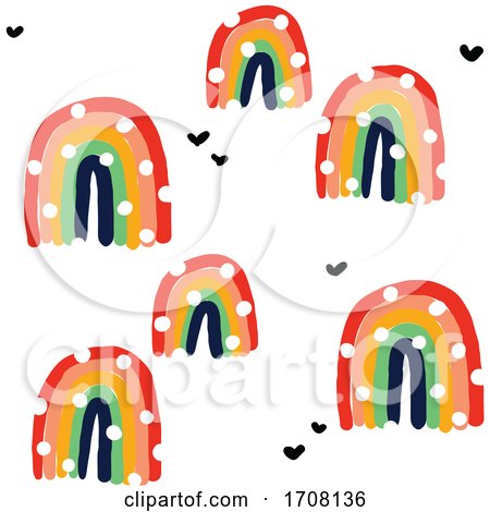 Bold and Playful Background Pattern of Rainbows and Hearts by elena