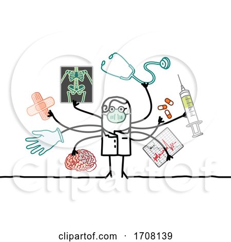 Stick Male Doctor Wearing a Coronavirus Mask and Multitasking by NL shop